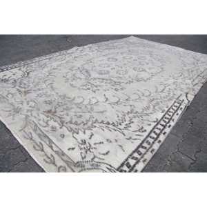 Tapis turc vintage, tapis de 5,7 x 9,8 pieds, tapis persan blanc et gris - Product Image 3