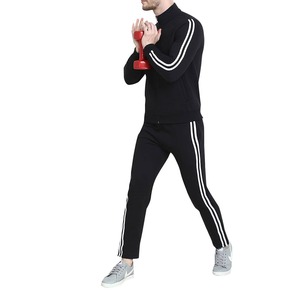 Nouveauté, survêtement pour homme en polyester à bandes latérales, respirant, jogging, veste zippée surdimensionnée, ensemble de course à pied 2 pièces - Product Image 1