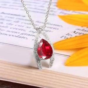 925 Sterling Silver 18K White Gold Plated Pear Shaped Mozambique <b>Ruby</b> Classic Handmade Pendant Women Wedding Charm - Product Image 2