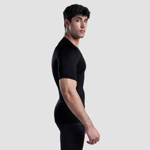 T-shirt de sport de compression haute performance GA 2.0 noir uni, coupe ajustée, manches courtes, tissu tricoté léger 200 grammes, pour l'exercice - Product Image 3
