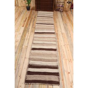 Kilim Vintage Rug, 2.5x12.8 ft Turkish Rug, <b>Brown</b> Paisley <b>Wool</b> Rug - Product Image 1