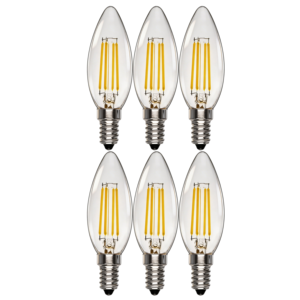 Bombilla LED de Cerámica con Forma de Vela para Uso Residencial, C35 W, Luz Cálida/Amarilla 2700K, Base Fina, Carcasa Transparente, E14, CRI 80, Sensor de Luz - Product Image 1