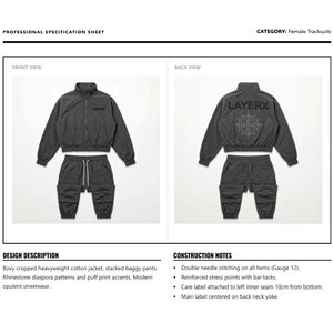 2026 Custom Women Lightweight Streetwear Eco-Friendly Tracksuit Nylon Cotton Rhinestone 3D for <b>Crop</b> Jacket Baggy <b>Jogger</b> - Product Image 6