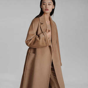 Manteaux longs en laine pour femmes, tendance automne-hiver, couleur unie, fermeture décontractée, vêtements d'extérieur doublés de soie - Product Image 1