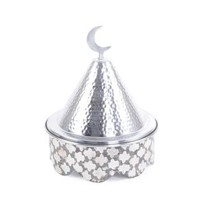 Aluminum and Steel Serving <b>Dish</b> With Wooden Colorful Mother of Pearl Work Pot Dates and Dry Fruit Serving Pot <b>for</b> <b>Sale</b> - Product Image 2