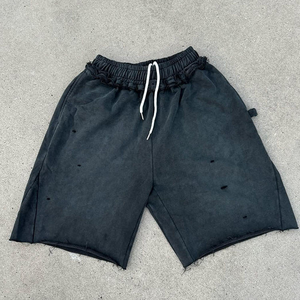 Logo personnalisé 100% coton éponge française sueur acide lavage Shorts pour hommes bord brut en détresse lavé à l'acide Vintage Shorts - Product Image 5