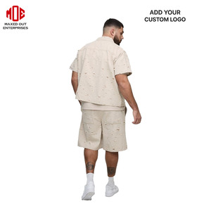 กางเกงขาสั้นผ้ายีนส์สีเบจสำหรับผู้ชายสีโทนกลางๆเสื้อผ้าแนวสตรีทผ้าดิบแบบเรียบง่าย - Product Image 2