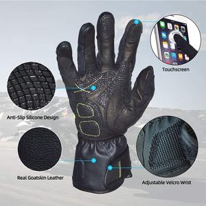 Goatskin Leather Motorcycle <b>Gloves</b>, Full Finger Touchscreen Waterproof Reflective Motorbike <b>Gloves</b> for <b>Men</b> - Product Image 3