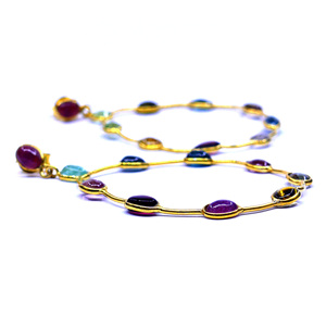 Estilo Vintage de moda para mujer, ropa de boda, Plata de Ley 925, Multi turmalina, pendientes colgantes de piedras preciosas, chapado en oro clásico - Product Image 3