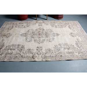 Alfombra turca Vintage Beige-Marrón 5,5X9,2 pies Tejido plano de lana con patrón de retazos para decoraciones de sala de estar Uso de pasillo - Product Image 3