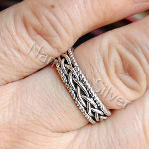 Handmade <b>Celtic</b> Knot Weave Sterling Silver <b>Ring</b> for Women Endless Knot Thumb <b>Ring</b> with Rhodium Plating - Product Image 1