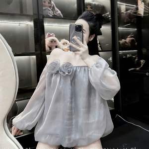 Citrouille à la mode au-dessus du genou robe hors épaule élégante manches longues Style doux motif solide pour les sorties de jour événements spéciaux - Product Image 1