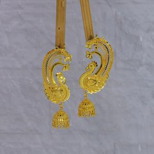 Pendientes de Oreja Completos con Diseño de Pavo Real Chapados en Oro Antiguo, Pendientes Étnicos Jhumka para Novia India, Joyería de Templo, Pendientes de Boda para Mujer - Product Image 4