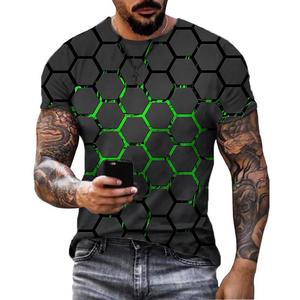 Camiseta deportiva de moda de verano para hombre, nueva camiseta lisa en blanco con estampado de gota de agua en 3D, diseño geométrico, cuello suelto, ajuste de gran tamaño - Product Image 2