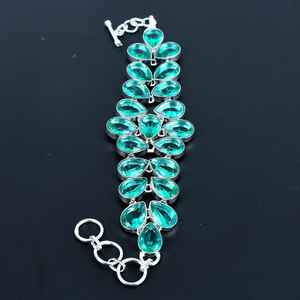 ทำด้วยมือ925เงินสเตอร์ลิงสร้อยข้อมือผู้หญิงปรับได้อัญมณีควอตซ์สีเขียวเครื่องประดับแฟชั่นของขวัญน่ารัก - Product Image 5