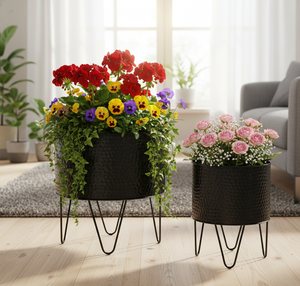 Hammered Iron <b>Planter</b> Pots with Hairpin Legs <b>Stand</b> - Modern Mid-Century Black Powder Coated Indoor Flower Pots - Custom Colors - Product Image 5
