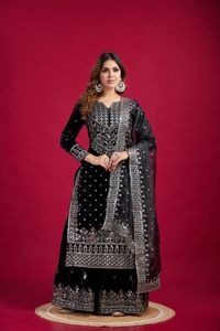 New Designer Fully Stitched Bottom Top Dupatta Beautiful Embroidery Sequence Work Velvet <b>Fabric</b> for Party Wear <b>Indian</b> Pakistani - Product Image 5
