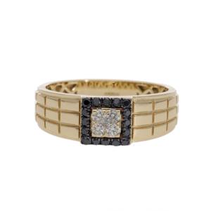 แหวนทอง14K สีเหลืองสำหรับผู้ชายประดับเพชรสีขาวธรรมชาติทรงสี่เหลี่ยมลายตะแกรงหรูหราชุบโรเดียมสุดคลาสสิกหรูหรา - Product Image 5