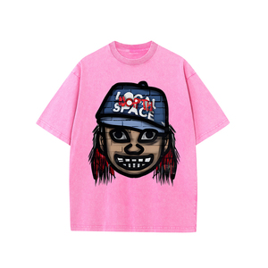 T-shirt rétro 100% coton lavé à l'acide personnalisé pour hommes coupe surdimensionnée et lourde avec impression à grosse tête Style Street Fashion - Product Image 4