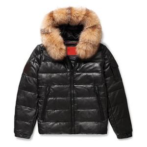Mens Faux Fur Hood Puffer Jacket | <b>Winter</b> Insulated Quilted <b>Coat</b> | Warm PU Leather-Look Outerwear - Product Image 1
