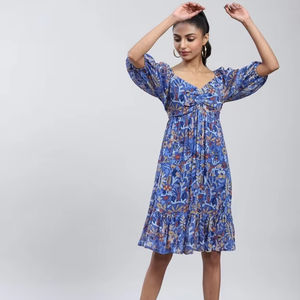 ชุดเดรสผ้าฝ้ายพิมพ์ลายดอกไม้แบบอินเดียใหม่ชุดเดรสลำลองฤดูร้อนทันสมัยยาวระดับเอวตามธรรมชาติสำหรับเป็นของขวัญงานแต่งงาน - Product Image 1