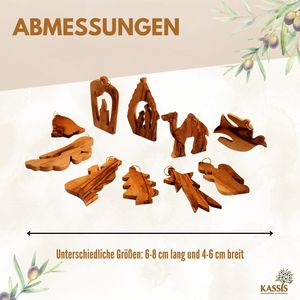 Ornements de Noël en bois d'olivier, lot de 10, faits à la main à Bethléem - Product Image 3