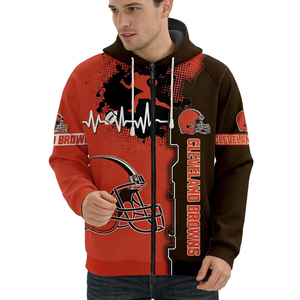 Sweat à capuche zippé pour homme Cleveland, imprimé par sublimation, 100 % coton, coupe classique, rouge-brun, motif casque - Product Image 3