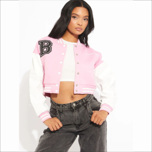 Veste de baseball universitaire courte de qualité supérieure OEM pour femmes manches en toile logo hiver Y2K veste matelassée de style de rue - Product Image 5