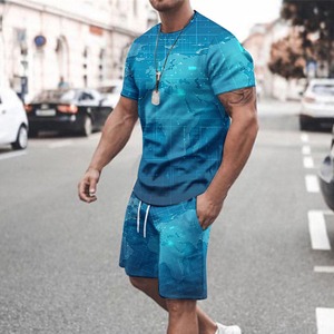 OEM/ODM T-shirts décontractés à manches courtes et col rond 100% coton de haute qualité pour hommes ensemble double avec conception d'impression personnalisée - Product Image 1