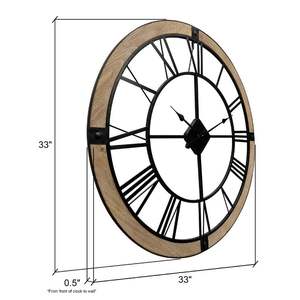 Horloge murale ronde en laiton AK en bois noir et bois naturel fini grande horloge pour décor de restaurant et d'hôtel - Product Image 4