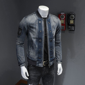 Chaqueta Vaquera Vintage Desgastada para Hombre, Diseño de Parches Decolorados por el Sol, Chaqueta Vaquera Personalizable de Estilo Urbano para Hombre - Product Image 6