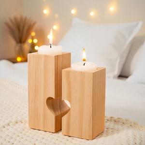 Porte-bougie en bois de haute qualité au design minimaliste avec impression en relief, support décoratif pour bougie pour le bureau, la maison, le café - Product Image 3