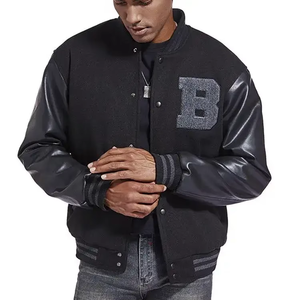 ODM OEM Men's Custom <b>Motorcycle</b> Bomber Jacket Winter Hooded Collar Wool Blend Woven Fabric With Embroidery Patch - Product Image 3