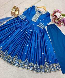 ชุดกระโปรง Anarkali ชุดผ้าซาตินปักลายพร้อมลาย - Product Image 5