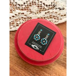 Tricia Leekity Kingman Ethnic Style Turquoise & Sterling <b>Silver</b> Drop <b>Earrings</b> Floral Pattern Flower Design for Gift - Product Image 3