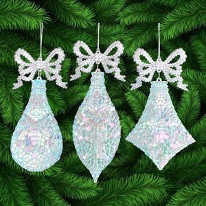 Décoration de Noël nouvel an clair irrid plaqué acrylique 3D diamant coupe goutte avec ornement d'arc - Product Image 5