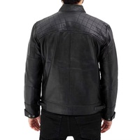 Blouson moto homme en cuir véritable noir, fermeture éclair, col montant, coupe ajustée, coupe-vent, vêtement d'extérieur hiver, manches classiques, devant zippé