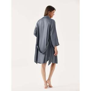Premium Women's Bamboo Silk Lounge <b>Robe</b> <b>Satin</b> Spandex Breathable Soft Customizable Logo Drawstring for Spring Winter - Product Image 5