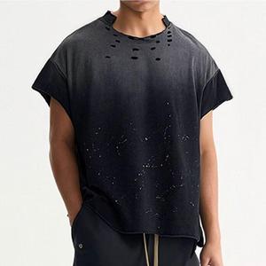 T-shirt Oversize Délavé à l'Acide 100% Coton Vintage, Col Rond, Manches Courtes, Streetwear Uni pour Homme - Product Image 4