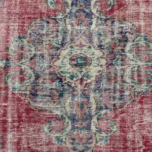 พรมวินเทจขนาด 5.2x8.7 ฟุต พรมตุรกีขนาดใหญ่ พรมลายปะติดสีแดง - Product Image 3