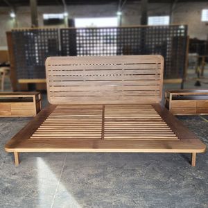 Modern Solid Teak Wood <b>Platform</b> <b>Bed</b> Frame with Slatted <b>Base</b> Minimalist Bedroom Furniture Manufacturer Supplier - Product Image 2