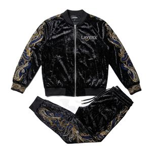 Ensemble de survêtement pour femme en velours froissé imprimé avec veste bomber à strass et pantalon de jogging, style streetwear, poids moyen, Y2K, personnalisable, vente en gros - Product Image 1