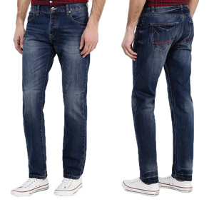 Jean en denim décontracté et confortable pour homme, coupe droite, taille mi-haute, finition délavée - Product Image 5