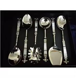 Ensemble de serveur de salade en métal poli avec poignée en marbre Couverts élégants pour une utilisation au restaurant à domicile - Product Image 4