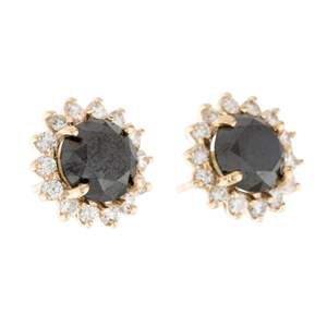 Boucles d'Oreilles Forme Ronde Halo Noir Et Diamant - Product Image 2