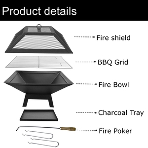 Parrilla para Barbacoa Pastime SCB-09, Brasero Cuadrado de Acero para Jardín, Mini Brasero Exterior, Cesta para Fogatas, Parrilla Portátil para Leña - Product Image 2