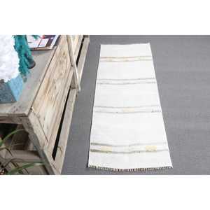 Petit tapis vintage 1,7 x 4,6 pieds, tapis turc, tapis Kilim à bordure blanche - Product Image 3
