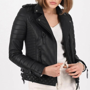 Chaqueta de piel de cordero auténtica para motorista para mujer, chaqueta de invierno de piel de oveja de anilina suave ajustada para motocicleta - Product Image 1