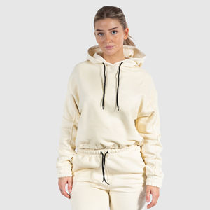 Vente en gros Sweat à capuche en coton avec cordon de serrage pour femmes avec capuche courte Haut de sport d'entraînement actif avec logo personnalisé Vêtements de sport d'hiver - Product Image 6