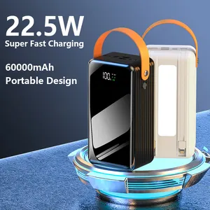 Bank daya berkemah 60000mAh PD22.5W pengisian daya super cepat kapasitas besar power bank dengan tampilan LED